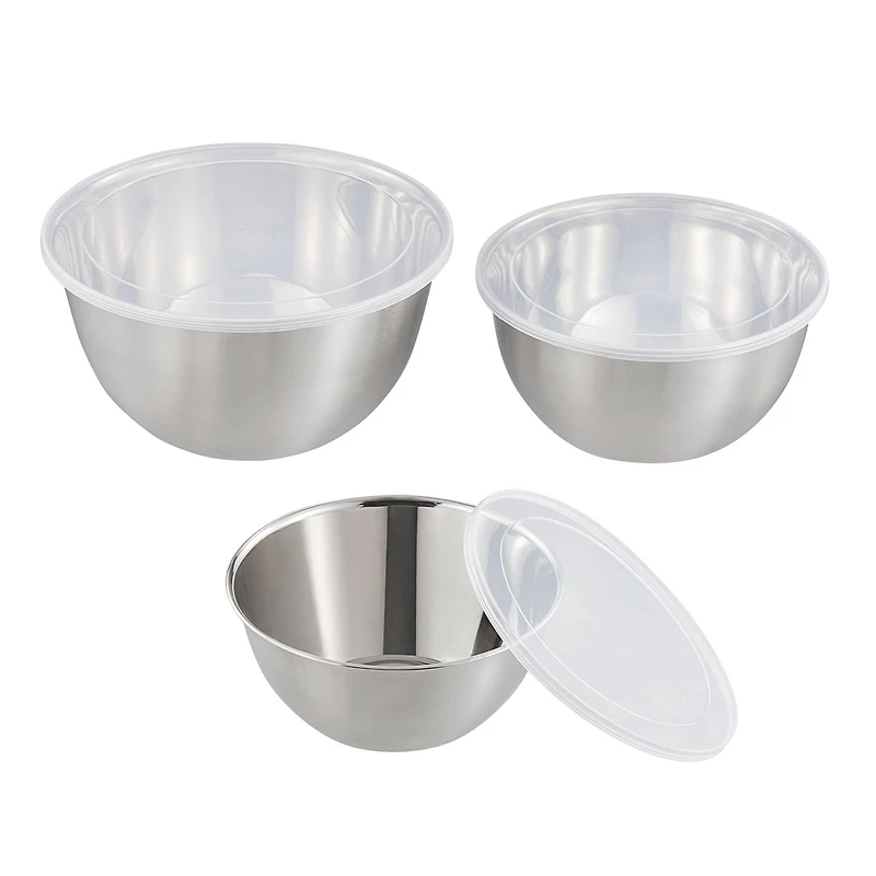 Mainstays 6-Piece Brushed Stainless Steel Mixing and Storage Bowl Set with Lids, MS 6P SS MIX BOWLS
