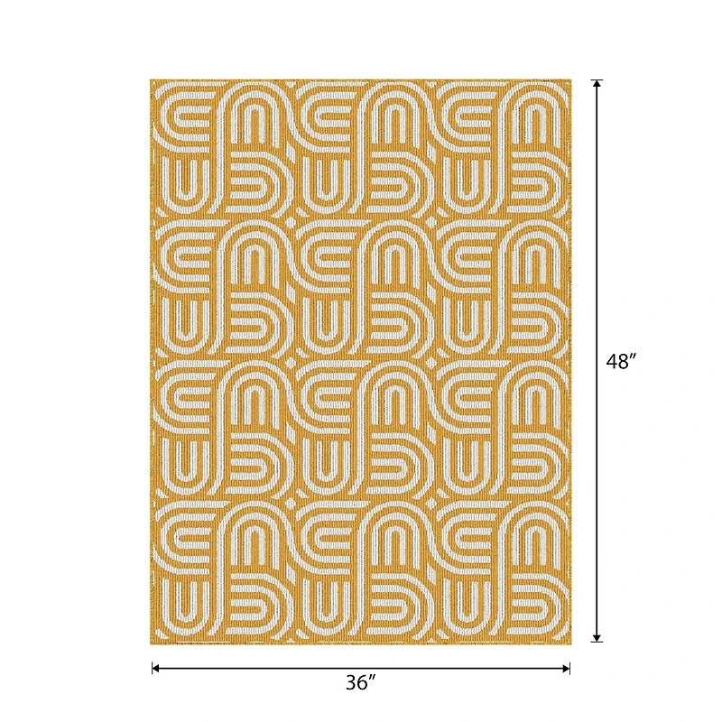 U-Carpet Spring tapis d’appoint intérieur moderne géométrique touffeté à la machine Jaune, 3' x 4', lavable à la machine, endos antidérapant