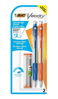 BIC Velocity Original Retractable Mechanical Pencil, Medium Point (0.9 mm)<br><br>BIC Velocity Original Retractable Mechanical Pencil, Medium Point (0.9 mm), Black, Soft Comfortable Grip, 2-Count