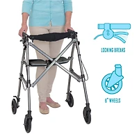 Able Life Space Saver Rollator, Lightweight Folding Walker for Seniors, Rolling Walker with Wheels and Seat, Black
