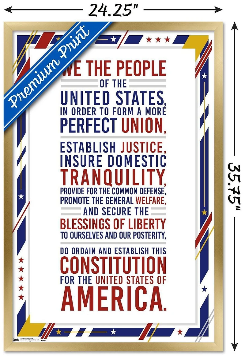 The United States Of America - Constitution Preamble Wall Poster, 22.375" x 34"