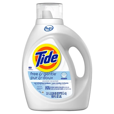 Tide Free & Gentle Liquid Laundry Detergent, Tide Laundry Detergent, Clean Laundry Detergent, 3.1L
