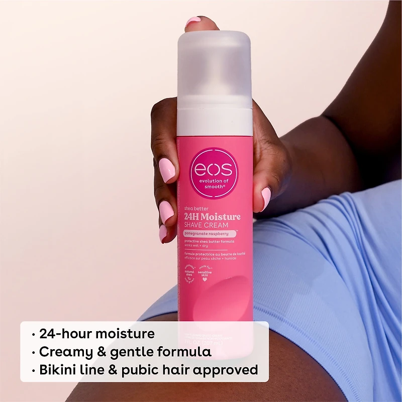 Crème de rasage eos Shea Better pour femmes à la grenade et à la framboise, 24 h d’hydratation 207 ml