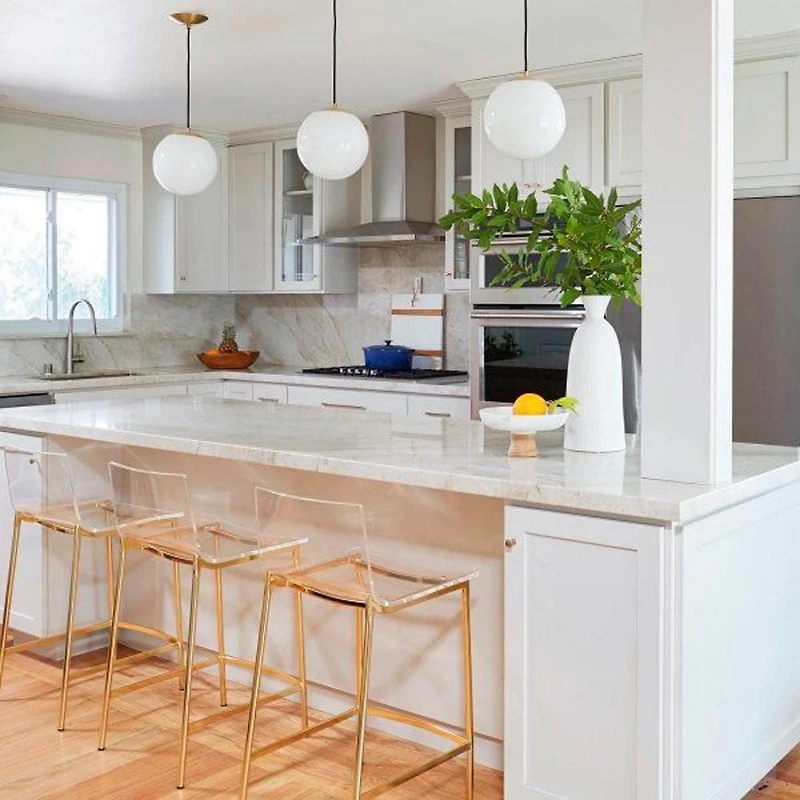 Heavenly Collection Set of 3 Clear Acrylic & Gold Counter Stools – Ideal for Kitchen Island or Dining Area