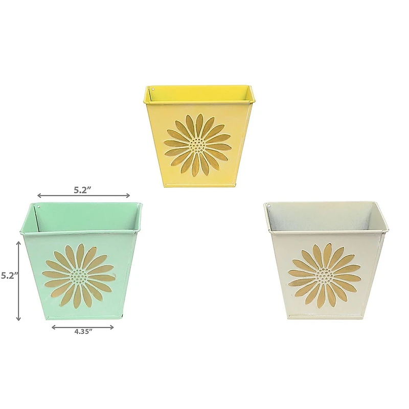 IH Casa Decor Embossed Daisy Metal Square Planter Asstd - Set of 3