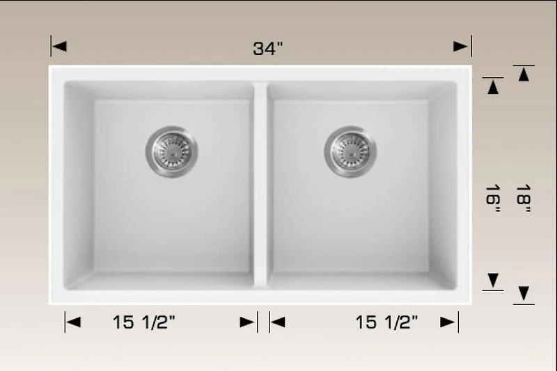 American Imaginations 34 pouces. W Évier de cuisine composite en granit blanc approuvé CSA avec 2 bolsAI-34572