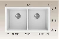 American Imaginations 34 pouces. W Évier de cuisine composite en granit blanc approuvé CSA avec 2 bolsAI-34572