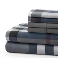 Literie Marina Décoration ultra douce, soyeuse et riche en soie, imprimée, en rayonne de bambou, toutes saisons, avec taies d'oreiller, motif tartan gris moderne