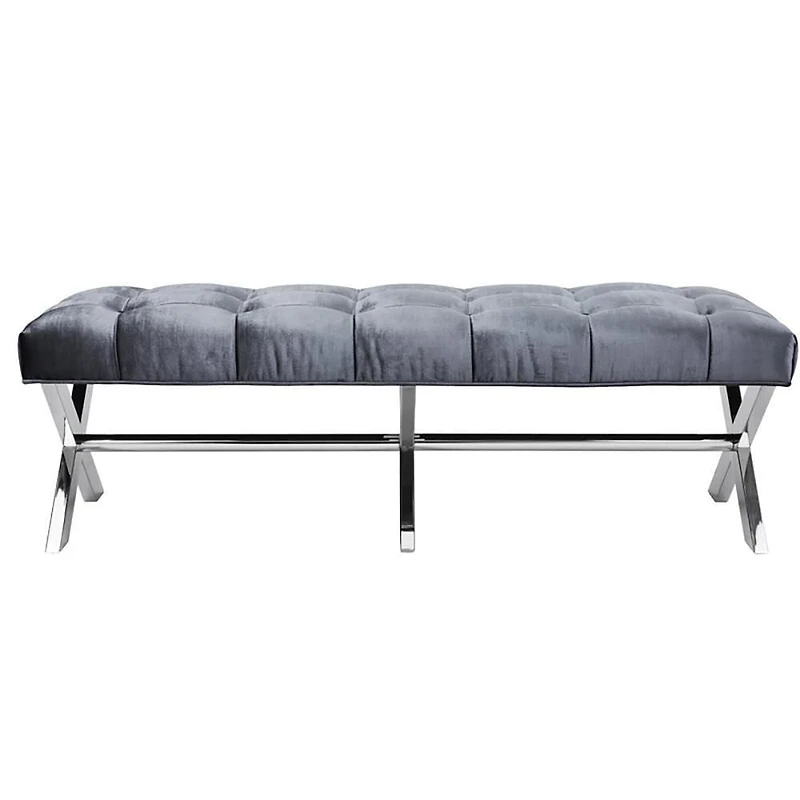 Bench Tufted Upholstered with Polished Stainless Steel Xs-Base