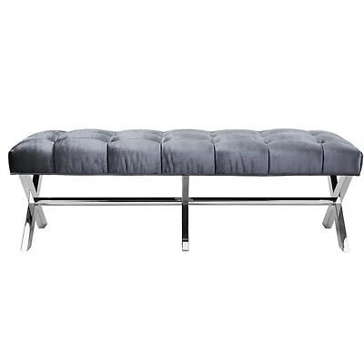 Bench Tufted Upholstered with Polished Stainless Steel Xs-Base