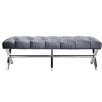 Bench Tufted Upholstered with Polished Stainless Steel Xs-Base