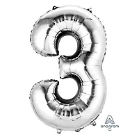 Bannière gonflable grand numéro « 3 » Party Eh! d'Anagram International en argent Comprend une pièce