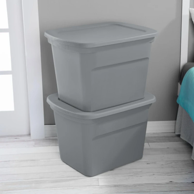 Sterilite 68 Liter Tote, Plastic Storage Bin with Snap-on Lid, Stackable, Gray - 8 PK