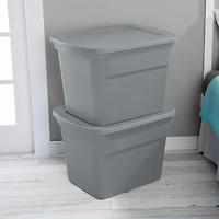 Sterilite 68 Liter Tote, Plastic Storage Bin with Snap-on Lid, Stackable, Gray - 8 PK
