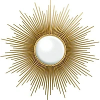 Miroir Sun en or – Miroir mural rayonnant avec cadre en métal complexe dans une finition dorée brillante, parfait pour ajouter une touche luxueuse et accrocheuse à n'importe quelle pièce