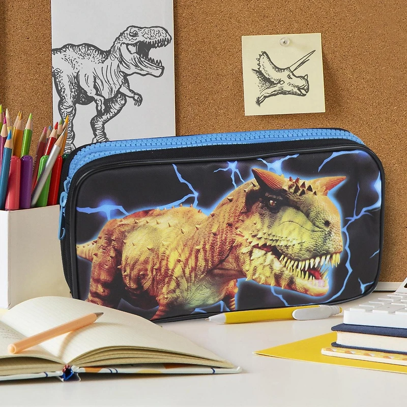 Pen + Gear Trousse à crayons dinosaure à 2 fermetures éclair avec T-Rex et motif d’éclairs