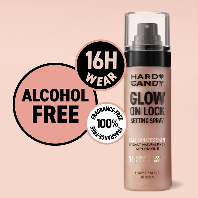 Hard Candy Glow On Lock Setting Spray, Alcohol-Free, 16 Hour Hold,  Luminous Finish, 3.4 fluid ounces