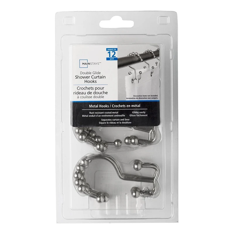Crochets ou anneaux à double glissement Roller pour rideau de douche Mainstays Ensemble de 12