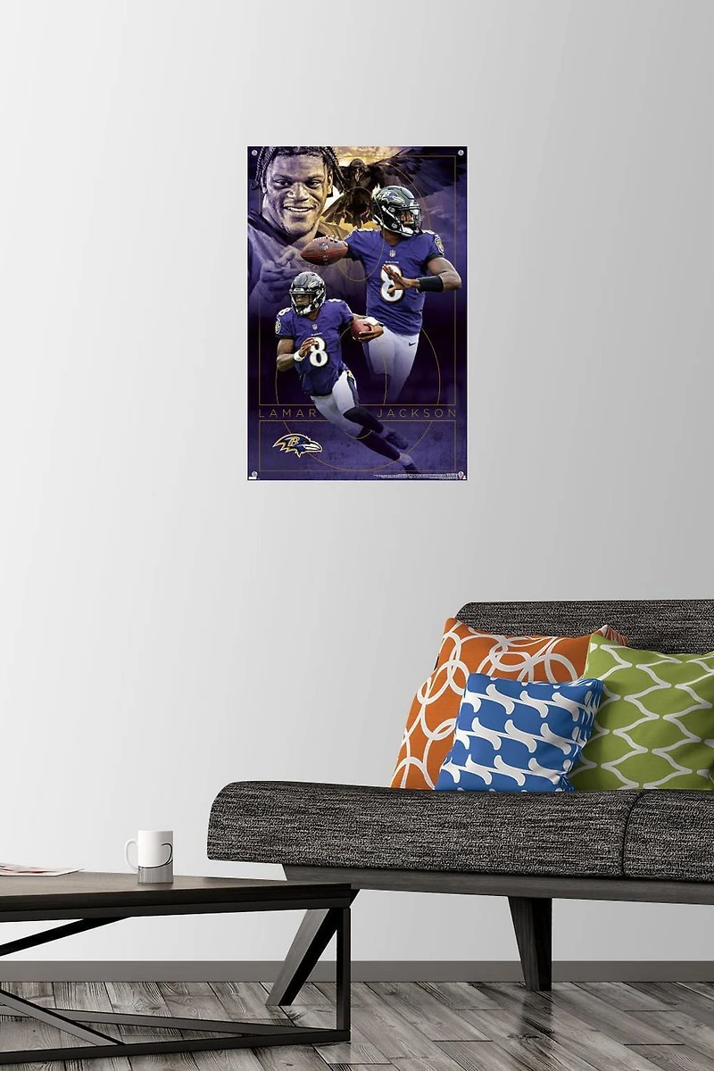NFL Baltimore Ravens - Lamar Jackson 20 Wall Poster, 22.375" x 34" Framed