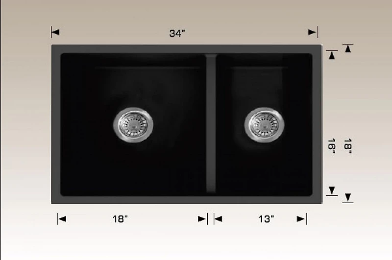 American Imaginations 33-in. W Black Granite Composite Kitchen Sink With 2 Bowl