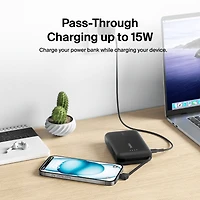 Belkin BoostCharge Portable Power Bank, 2.2in/5.7cm Integrated Cable 10,000mAh PD 20W Fast Charge USB-C Power Delivery, Portable iPhone Charger for iPhone 15 Series, iPad Pro, Galaxy S24 & More Black, BEL 10K 20W CABLE PWRBNK BLK