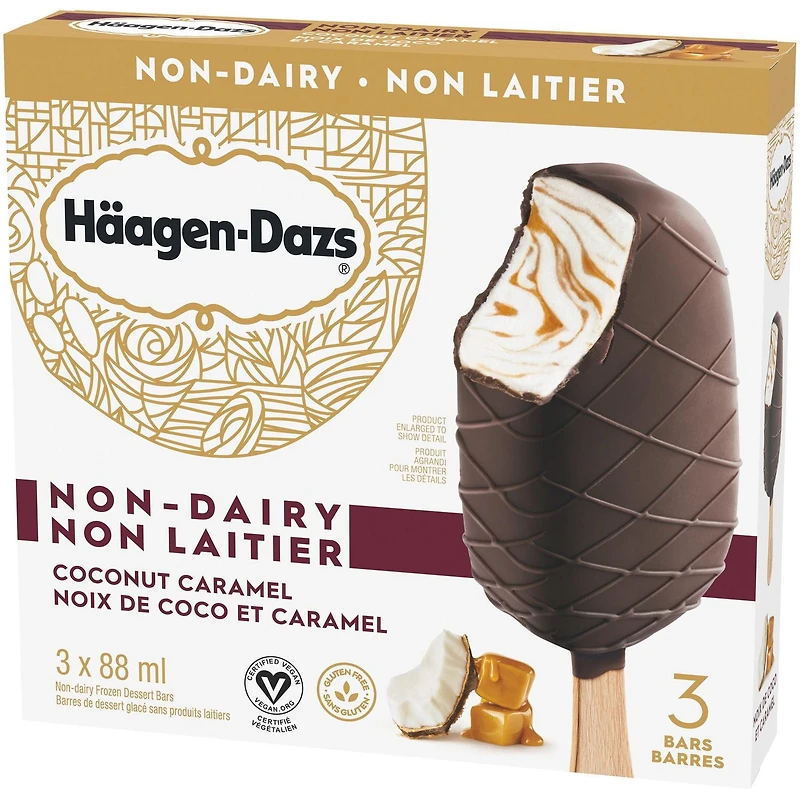 HÄAGEN-DAZS Sans produits laitiers Noix de coco et caramel, 3 x 88 ml