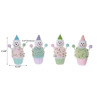 Ornement Bonhomme De Neige Sur Cupcake - Lot De 4