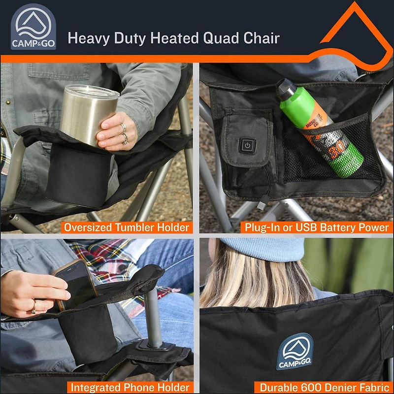 Camp & Go Black Heavy Duty Heated Quad Chair