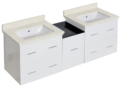 American Imaginations 37.75-in. W Wall Mount White Vanity Set For 3H8-in. Drilling Beige Top White UM Sink AI-18984