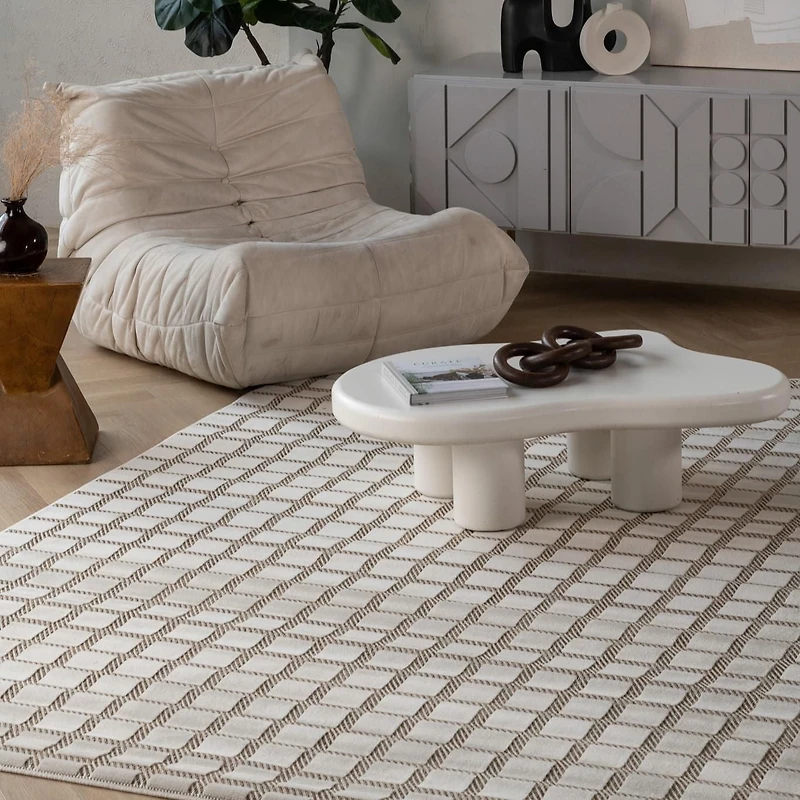 Rug Branch Maise Checkered Indoor Outdoor Area Rug, Beige Cream, Modern - Entryway, Hallway, Bathroom, and Kitchen