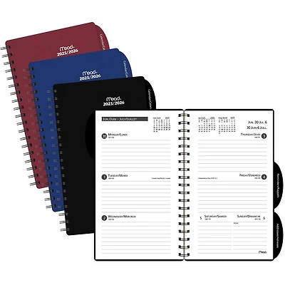 Agenda hebdomadaire Mead® Pocket 2026, couleurs assorties Agenda