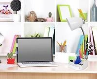 Lampe de bureau organisateur feux de la rampe à col de cygne avec support pour tablette d'iPad Porte-livre et port USB, blanc