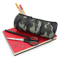 Pen+Gear Khaki Green Camo Barrel Pencil Pouch in Durable Polyester