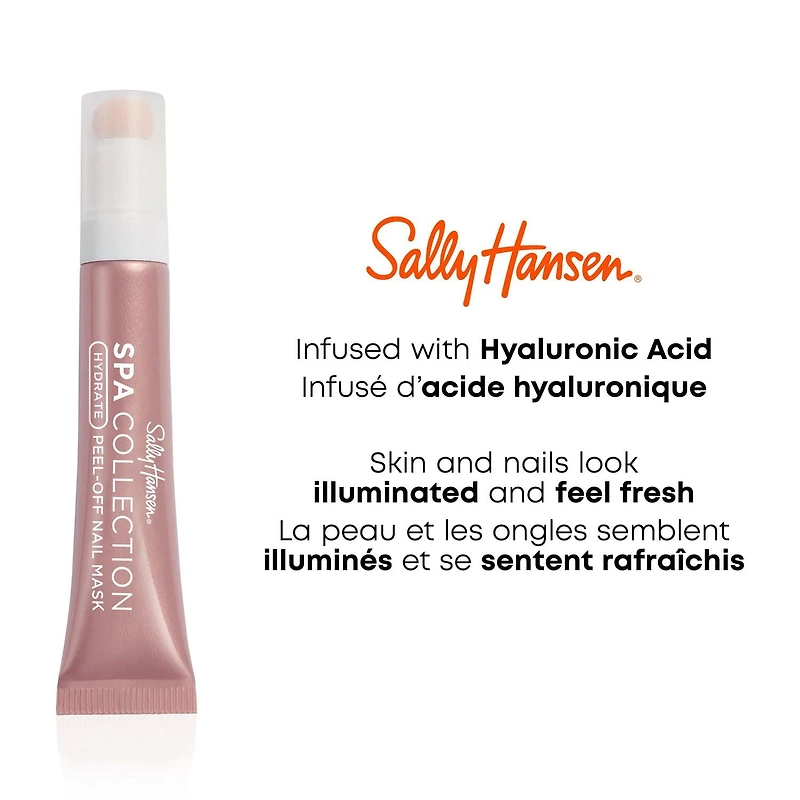 Sally Hansen Hydrate Peel Off Nail Mask, infused with Hyaluronic Acid, helps to condition splitting, cracking cuticles by softening & smoothing skin