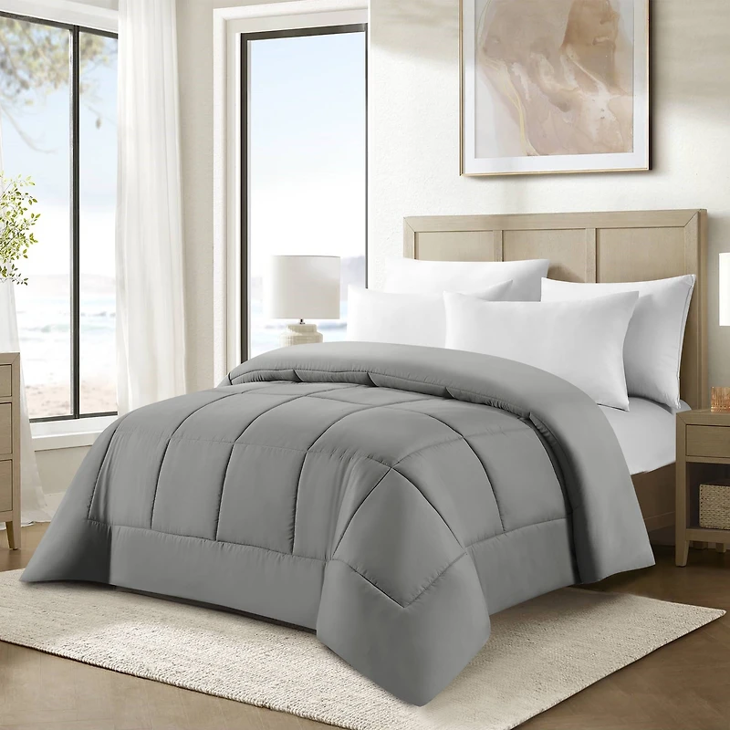 Swift Home Basic Down Alternative Comforter, All Season Hypoallergenic Cozy Comforter, Queen, Light Grey