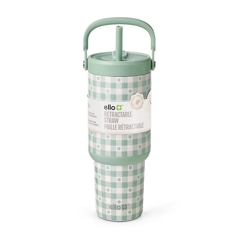 Ello Oasis Go Verre en acier inoxydable de 30 oz - pétales à carreaux
