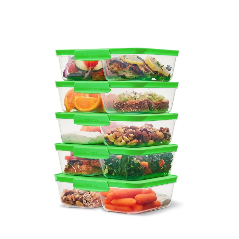 Sistema Nest It Meal Prep Boîtes de conservation des aliments avec couvercles, 2 compartiments 3,7 tasses, paquet de 5, vert