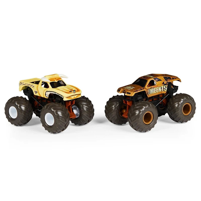 Monster Jam, Coffret de 2 monster trucks officiels en métal moulé Grandma Grave Digger vs. Team Meents qui changent de couleur, échelle 1:64