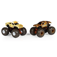 Monster Jam, Coffret de 2 monster trucks officiels en métal moulé Grandma Grave Digger vs. Team Meents qui changent de couleur, échelle 1:64