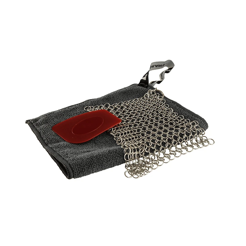 Coghlan's — Kit de nettoyage pour fonte 3 pièces : écouvillon en maille métallique, grattoir en polycarbonate et chiffon double face