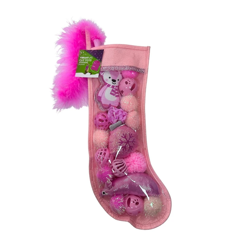 Vibrant Life Ensemble Cadeau de Bas de Noël de Jouets pour Chat de 18 Pcs, Rose