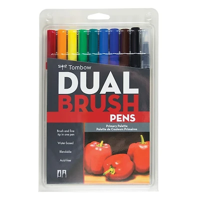Marqueurs artistiques à pinceau double, couleurs primaires, paquet de 10 Tombow