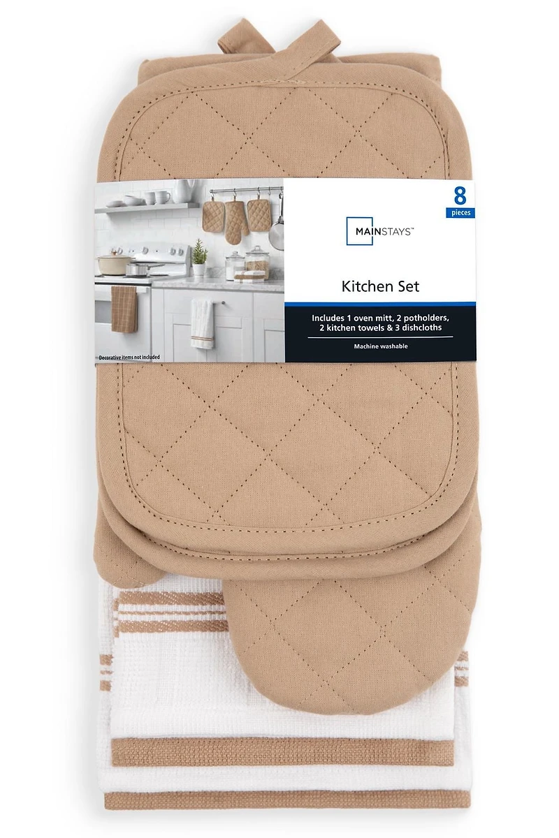 Mainstays, 8 Pack Kitchen Set, Brown, MAINSTAYS 8 PACK KITCHEN SET - BROWN