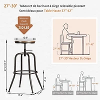 Homy Casa 2 Packs Adjustable Swivel Barstools, Footrest, Moisture-Resistant MDF, Walnut Finish
