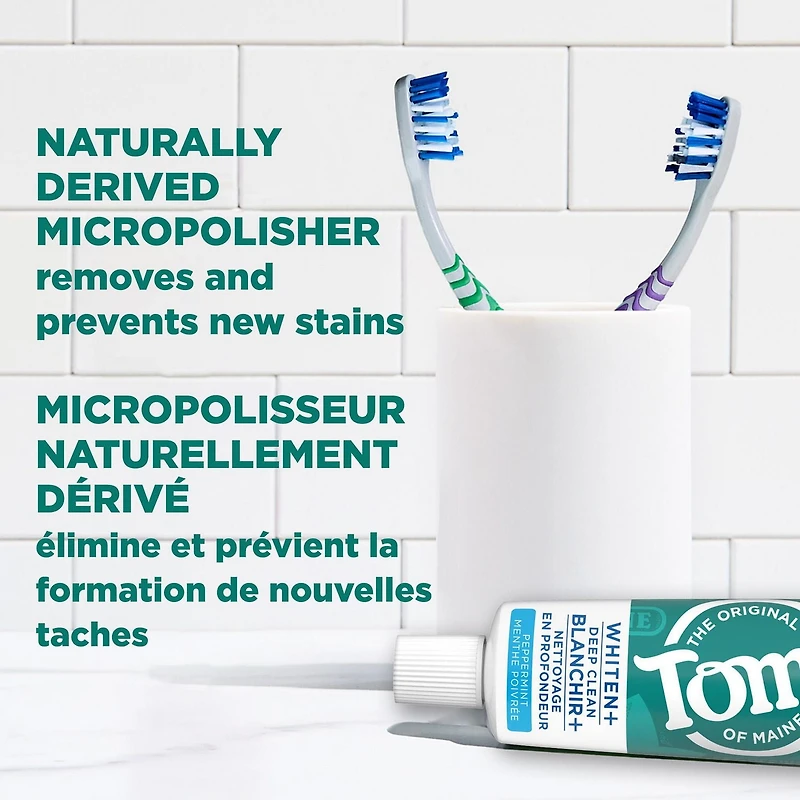 Tom’s of Maine Whiten Plus Deep Clean Whitening Toothpaste, Natural Whitening Toothpaste with Plant-Based Cleansers, Enamel Safe Formula, Whitens Without Causing Sensitivity, Peppermint, 113 g