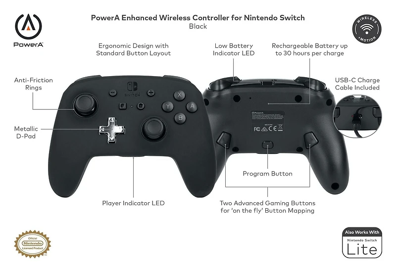 Manette sans fil améliorée pour Nintendo Switch, Noire Nintendo Switch