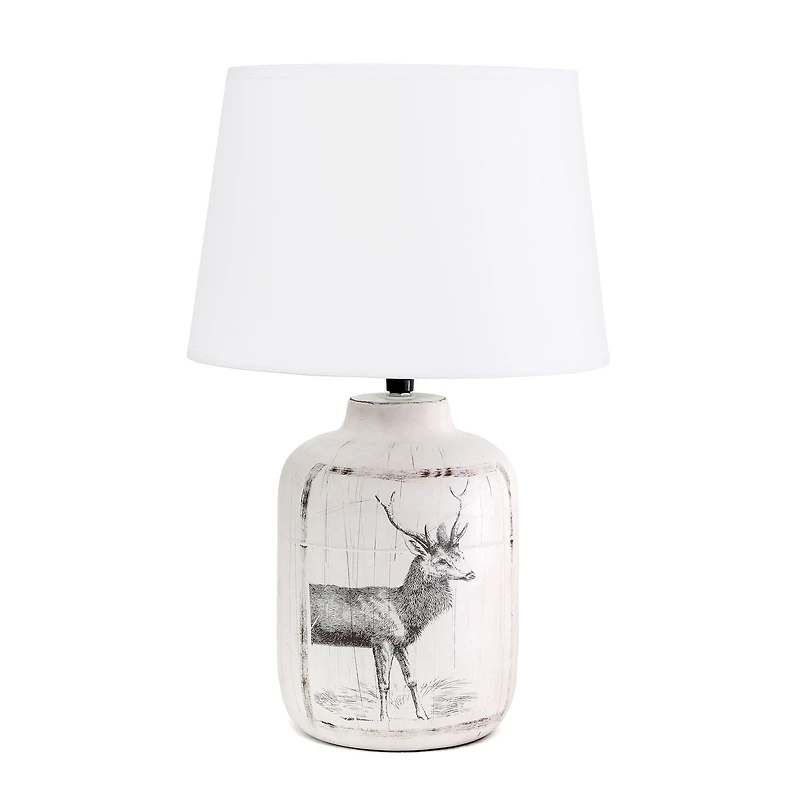 Simple Designs Rustic Deer Buck Nature Imprimé Ferme en céramique Accent Lampe de table avec abat-jour en tissu