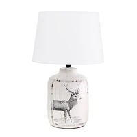 Simple Designs Rustic Deer Buck Nature Imprimé Ferme en céramique Accent Lampe de table avec abat-jour en tissu