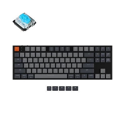 Keychron K1 V2 Clavier mécanique sans fil à profil bas - Noir - DEL blanche - Cadre en aluminium - Gateron Blue - Disposition TKL - Windows Mac OS Android K1-L2