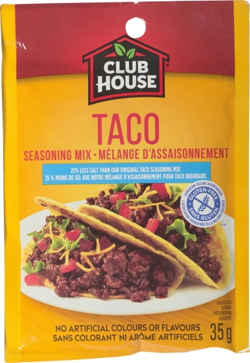 Club House, Dry Sauce/Seasoning/Marinade Mix, Taco, Less Salt 35 g
